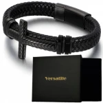 Bransoletka męska skórzana Versatile, czarny krzyż