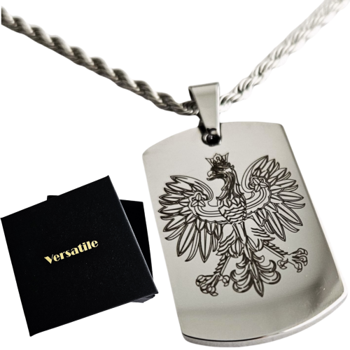 Patriotyczny srebrny nieśmiertelnik GODŁO, orzełek+łańcuszek srebrny 50cm