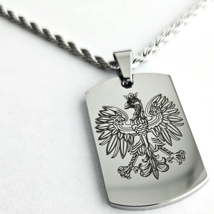 Patriotyczny srebrny nieśmiertelnik GODŁO, orzełek+łańcuszek srebrny 50cm