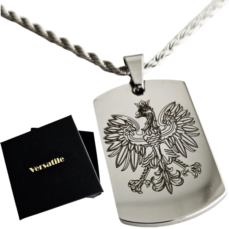 Patriotyczny srebrny nieśmiertelnik GODŁO, orzełek+łańcuszek srebrny 60cm