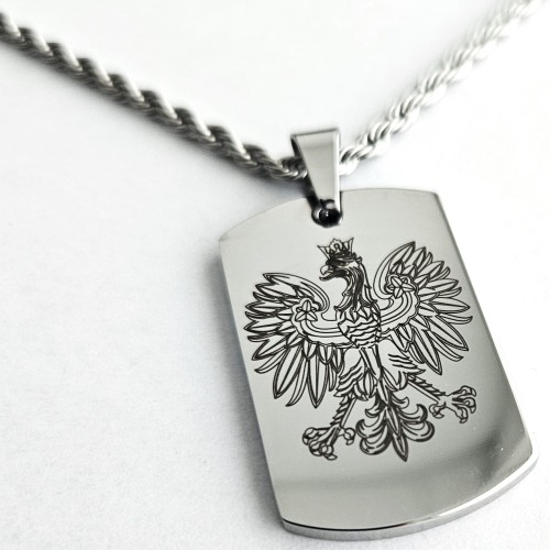 Patriotyczny srebrny nieśmiertelnik GODŁO, orzełek+łańcuszek srebrny 60cm