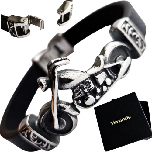 Bransoletka męska skórzana, stal 316l MOTOCYKL, IDEALNY PREZENT Versatile