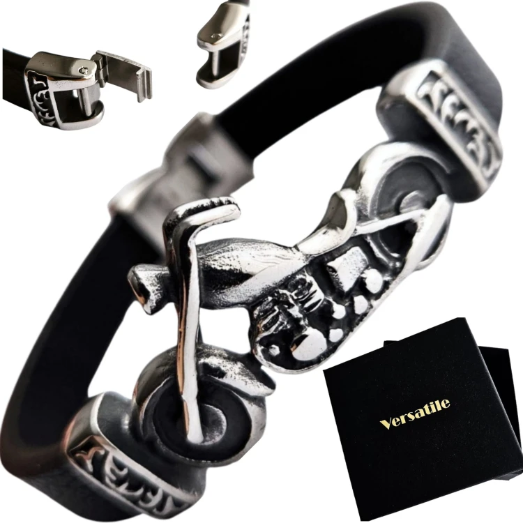 Bransoletka męska skórzana, stal 316l MOTOCYKL, IDEALNY PREZENT Versatile