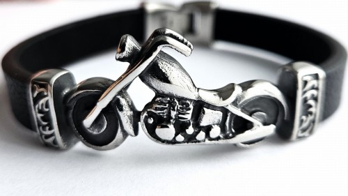 Bransoletka męska skórzana, stal 316l MOTOCYKL, IDEALNY PREZENT Versatile