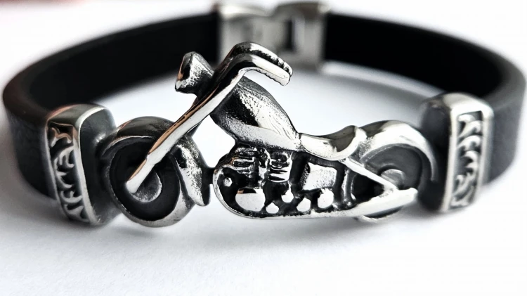 Bransoletka męska skórzana, stal 316l MOTOCYKL, IDEALNY PREZENT Versatile
