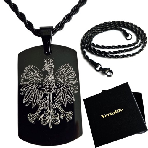 Patriotyczny CZARNY nieśmiertelnik GODŁO, Orzełek+łańcuszek czarny 50cm