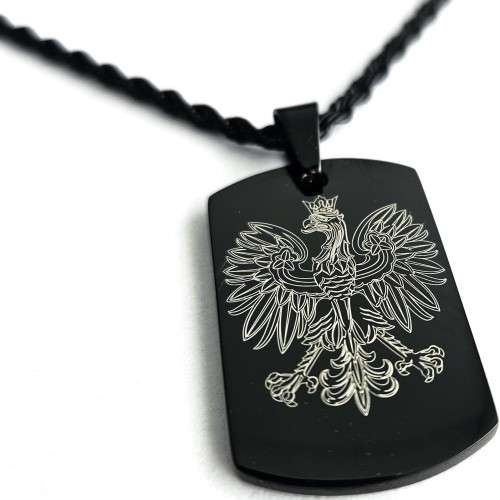 Patriotyczny CZARNY nieśmiertelnik GODŁO, Orzełek+łańcuszek czarny 50cm