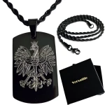 Patriotyczny CZARNY nieśmiertelnik GODŁO, Orzełek+łańcuszek czarny 60cm