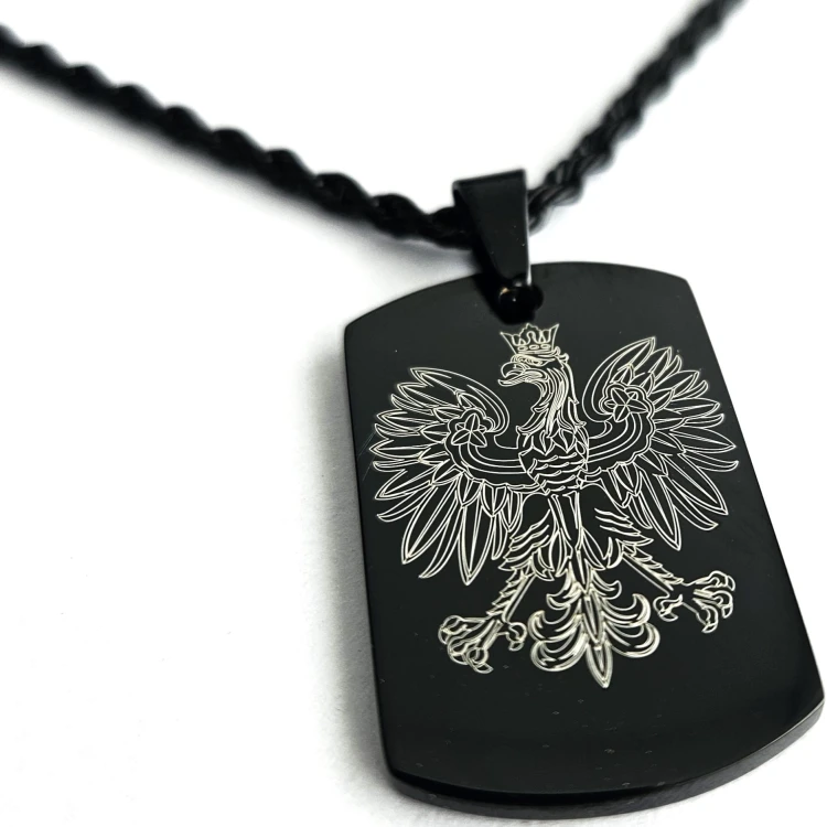 Patriotyczny CZARNY nieśmiertelnik GODŁO, Orzełek+łańcuszek czarny 60cm