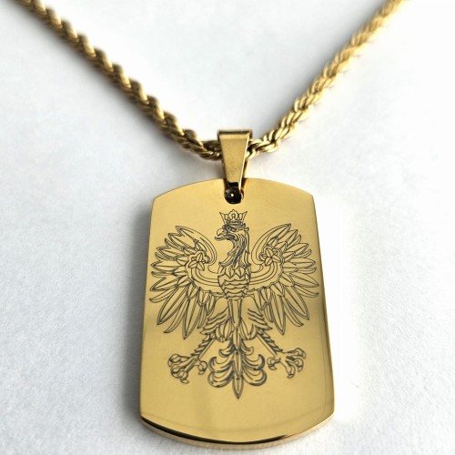 Patriotyczny ZŁOTY nieśmiertelnik GODŁO, Orzełek+łańcuszek złoty 50cm