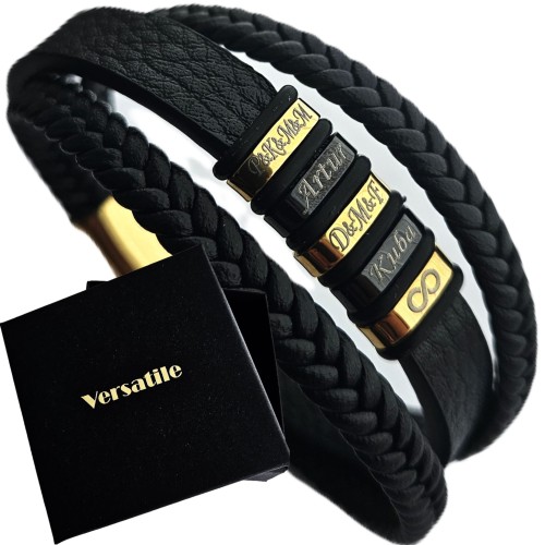 ZŁOTO-CZARNA BRANSOLETKA MĘSKA Z GRAWERUNKAMI 21cm