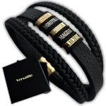 ZŁOTO-CZARNA BRANSOLETKA MĘSKA Z GRAWERUNKAMI 21cm