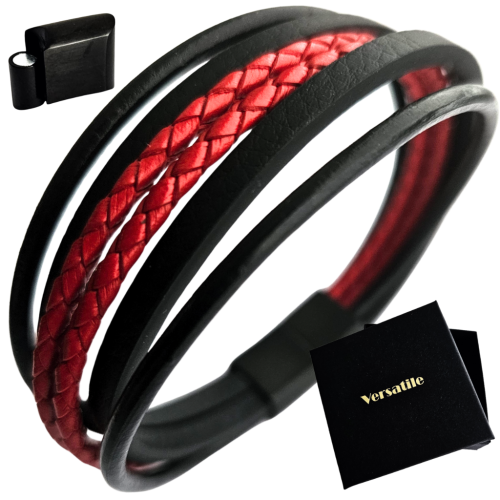 Bransoletka męska SKÓRZANA REGULOWANA CZERWONA Versatile