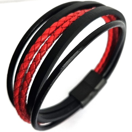 Bransoletka męska SKÓRZANA REGULOWANA CZERWONA Versatile