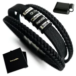 ZESTAW BRANSOLETKA MĘSKA REGULOWANA Z GRAWERUNKAMI, CZARNE ZAPIĘCIE 22-23,5cm