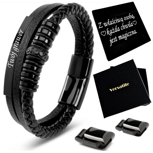 Bransoletka męska CZARNA REGULOWANA 21-24cm! Versatile