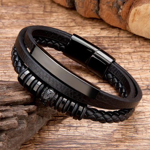 Bransoletka męska CZARNA REGULOWANA 21-24cm! Versatile