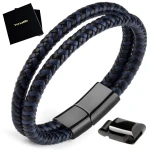 BRANSOLETKA MĘSKA PODWÓJNA REGULOWANA NIEBIESKO-CZARNA SKÓRA VERSATILE