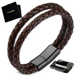 BRANSOLETKA MĘSKA PODWÓJNA REGULOWANA CIEMNY BRĄZ SKÓRA JAKOŚĆ VERSATILE