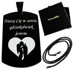 Czarny nieśmiertelnik z grawerunkiem SERCE + łańcuszek czarny 50cm