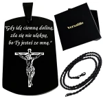 Czarny nieśmiertelnik z grawerunkiem KRZYŻ + łańcuszek czarny 50cm