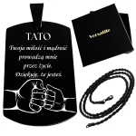 Czarny nieśmiertelnik z grawerunkiem TATO (wersja 2) + łańcuszek czarny 50cm