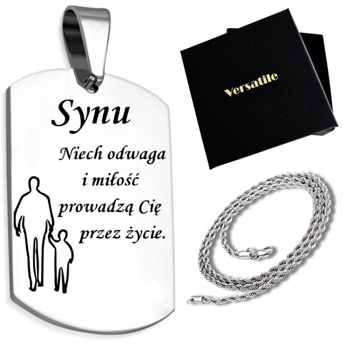 Srebrny nieśmiertelnik z grawerunkiem SYNU + łańcuszek srebrny 60cm