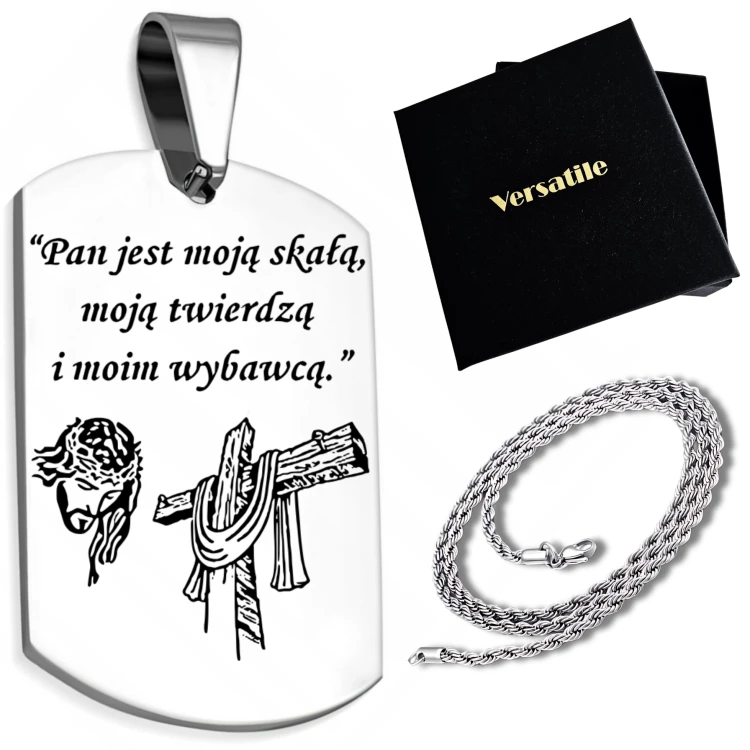 Srebrny nieśmiertelnik z grawerunkiem + łańcuszek srebrny 55cm