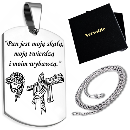 Srebrny nieśmiertelnik z grawerunkiem + łańcuszek srebrny 60cm