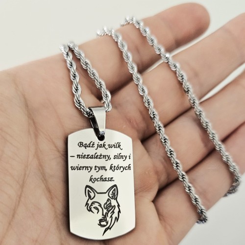 Srebrny nieśmiertelnik z grawerunkiem + łańcuszek srebrny 60cm