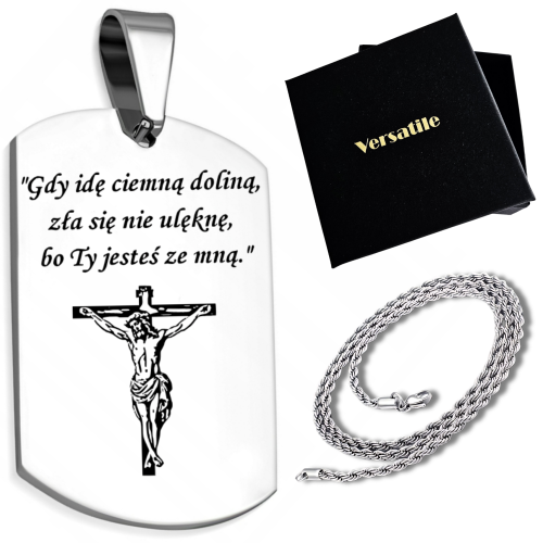 Srebrny nieśmiertelnik z grawerunkiem KRZYŻ + łańcuszek srebrny 60cm