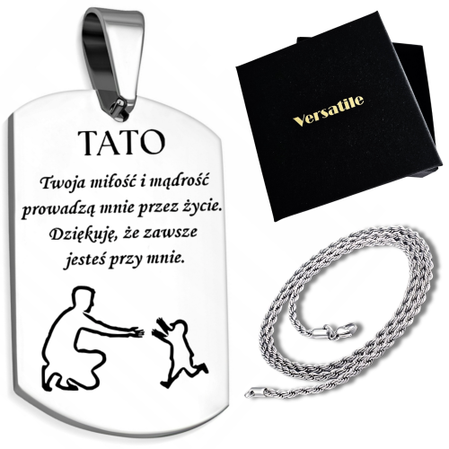 Srebrny nieśmiertelnik z grawerunkiem TATO (wersja 1) + łańcuszek srebrny 55cm