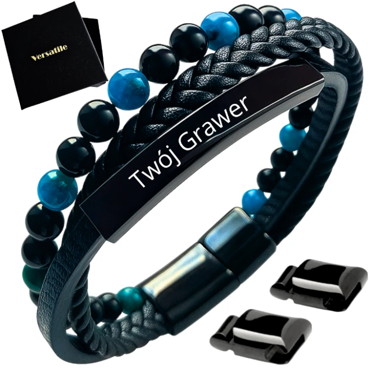 Bransoletka męska REGULOWANA 20-23CM APATYT AGAT Versatile