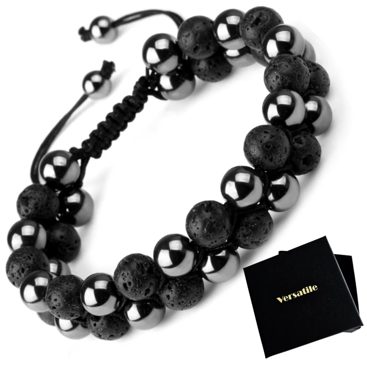 Bransoletka regulowana 18-25cm lawa wulkaniczna, hematyt Versatile