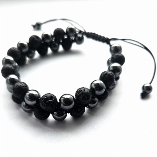 Bransoletka regulowana 18-25cm lawa wulkaniczna, hematyt Versatile