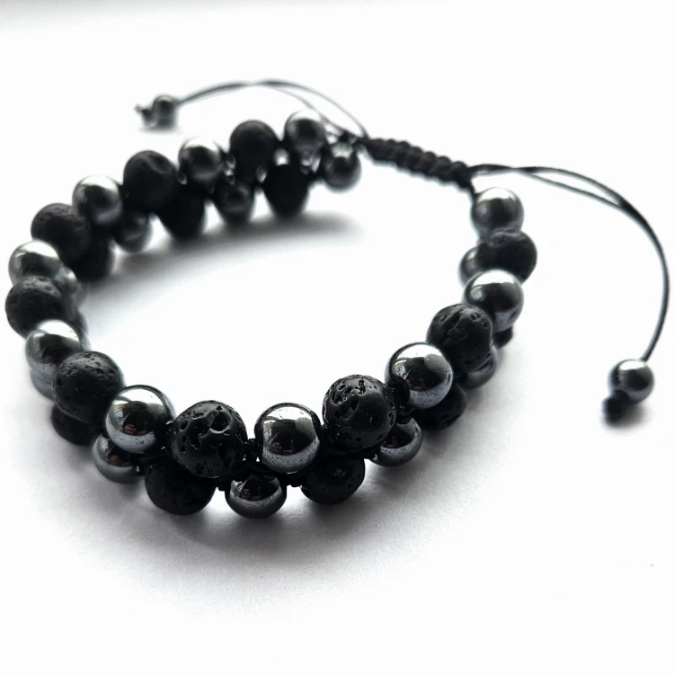 Bransoletka regulowana 18-25cm lawa wulkaniczna, hematyt Versatile