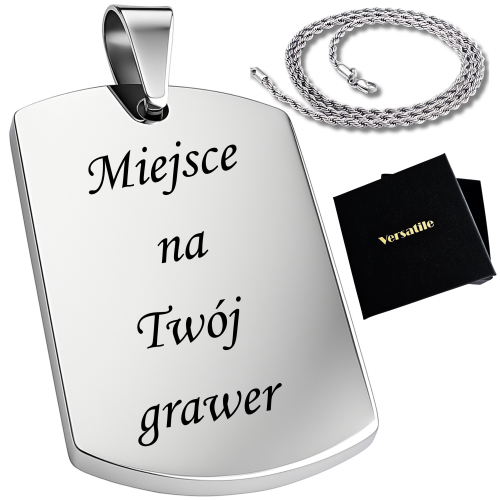 Srebrny nieśmiertelnik z grawerunkiem + łańcuszek srebrny 50cm