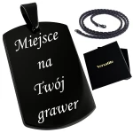 Czarny nieśmiertelnik z grawerunkiem + łańcuszek czarny 55cm