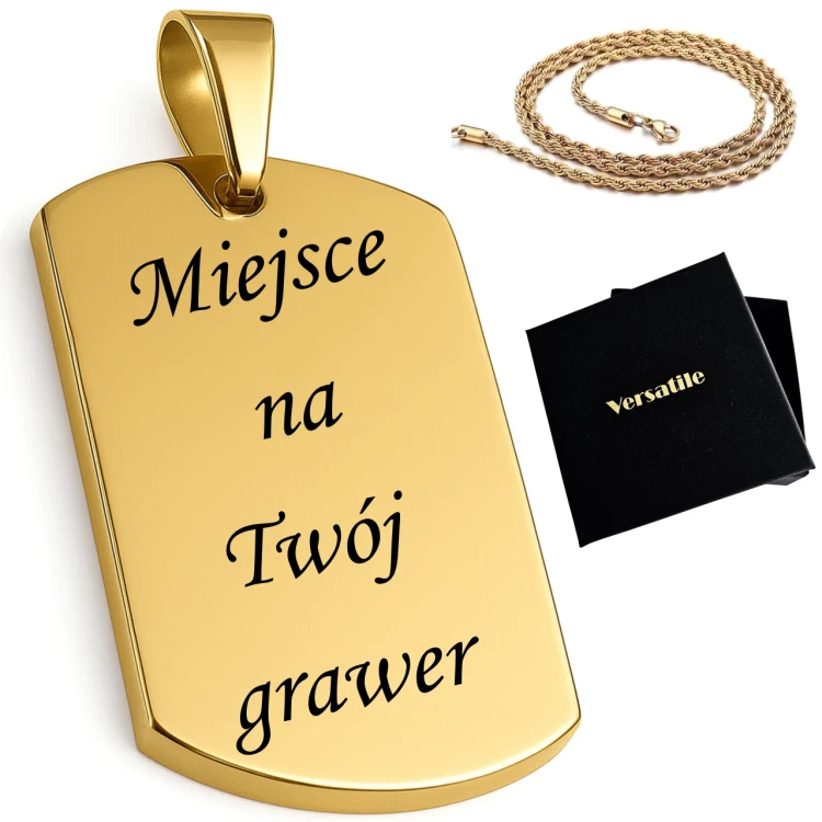 Złoty nieśmiertelnik z grawerunkiem + łańcuszek złoty 55cm