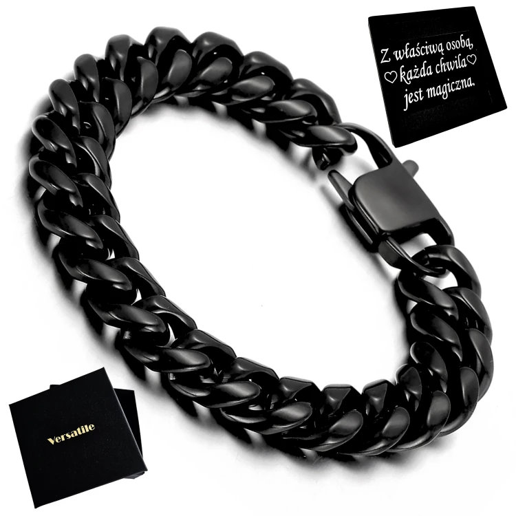Piękna gruba bransoletka męska Versatile Premium Czarna