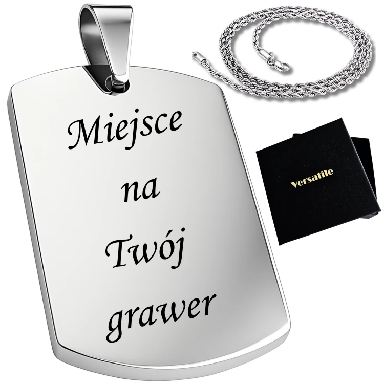 Srebrny nieśmiertelnik z grawerunkiem + łańcuszek srebrny 50cm