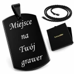Czarny nieśmiertelnik z grawerunkiem + łańcuszek czarny 55cm