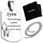 Srebrny nieśmiertelnik z grawerunkiem SYNU + łańcuszek srebrny 50cm