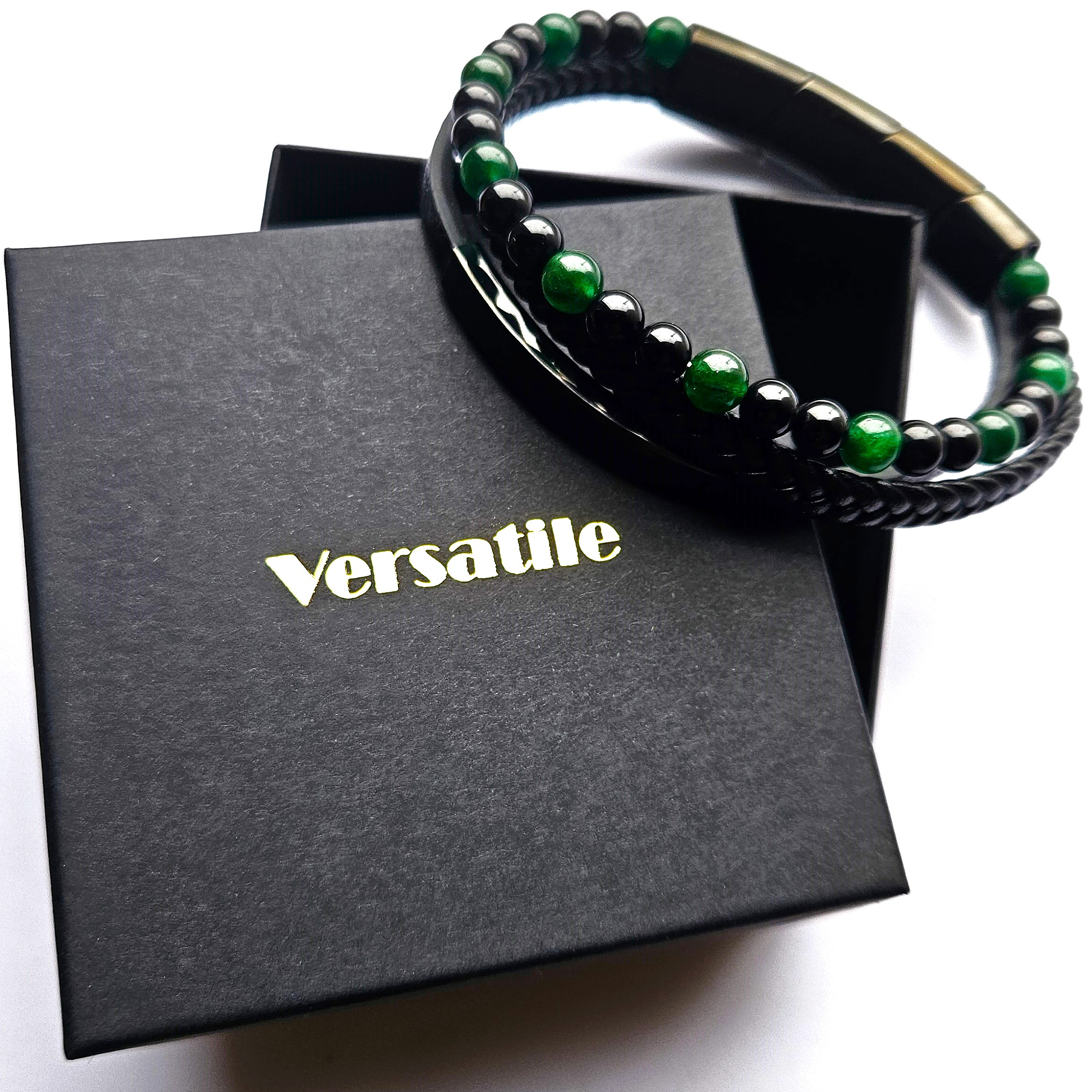 Bransoletka Versatile z jadeitem i agatem na pudełku